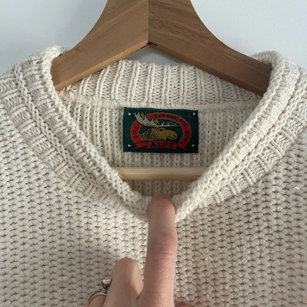 Vintage Alps Apparel Cotton Cream Knit Sweater - L - Picture 2 of 4